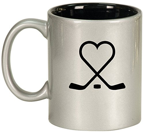 Ceramic Coffee Tea Mug Cup Hockey Sticks Heart Love (Silver)
