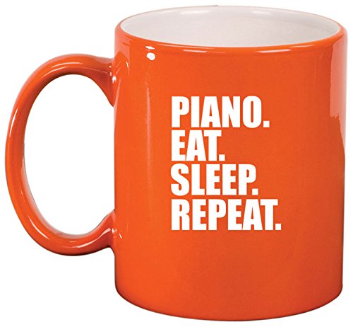Ceramic Coffee Tea Mug Cup Piano Eat Sleep Repeat (Orange)