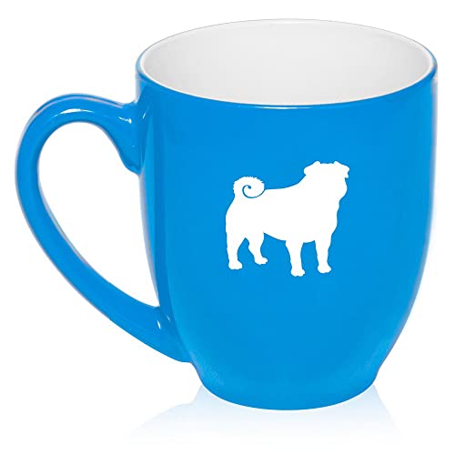 16 oz Large Bistro Mug Ceramic Coffee Tea Glass Cup Pug (Light Blue),MIP