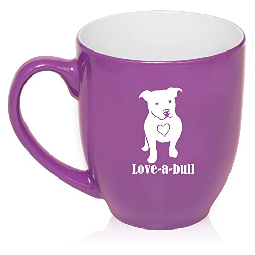 16 oz Large Bistro Mug Ceramic Coffee Tea Glass Cup Love-A-Bull Pitbull Love (Purple),MIP
