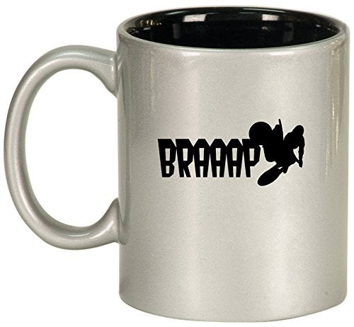 Ceramic Coffee Tea Mug Cup Dirt Bike BRAAAP (Silver)