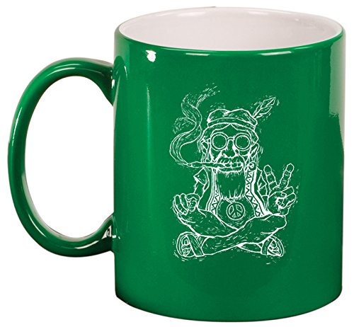 Ceramic Coffee Tea Mug Cup Hippie Smoking Pipe Peace (Green)