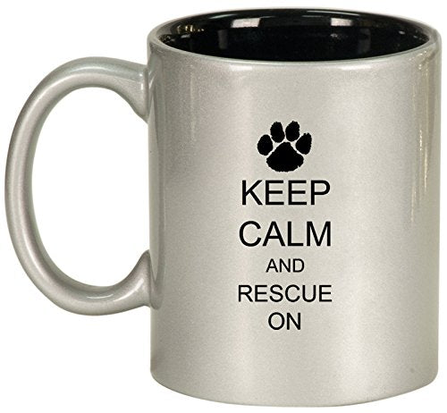 Ceramic Coffee Tea Mug Keep Calm and Rescue On Paw Print (Silver)