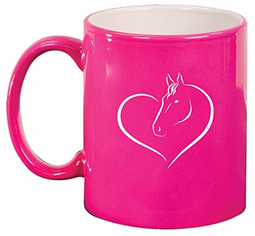 Ceramic Coffee Tea Mug Heart Horse Head (Hot Pink)
