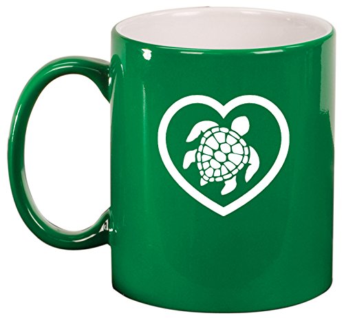 Ceramic Coffee Tea Mug Heart Turtle (Green)
