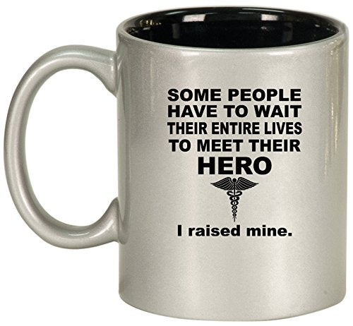 Ceramic Coffee Tea Mug Cup Hero Mom Dad - Nurse EMT Doctor Medical (Silver)