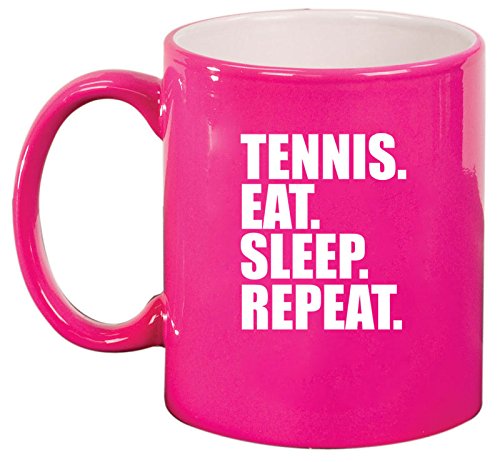 Ceramic Coffee Tea Mug Cup Tennis Eat Sleep Repeat (Pink)