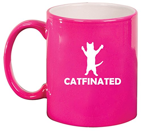 Ceramic Coffee Tea Mug Cup Catfinated Funny Cat Caffeine (Pink)