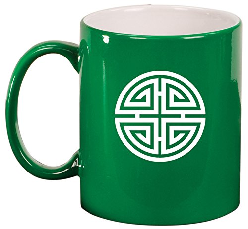 Ceramic Coffee Tea Mug Four Blessings Lucky Feng Shui (Green)