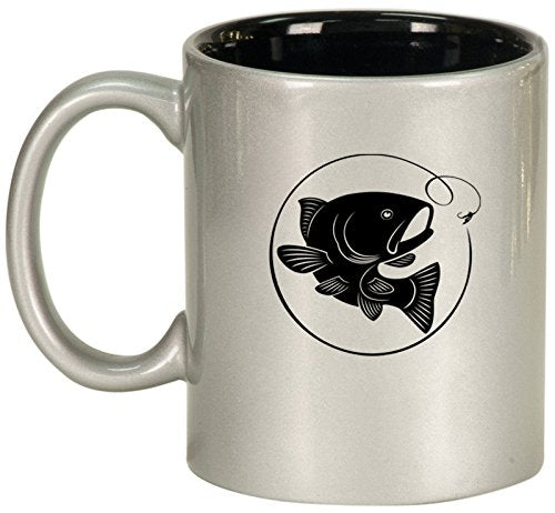 Ceramic Coffee Tea Mug Cup Fly Fishing (Silver)