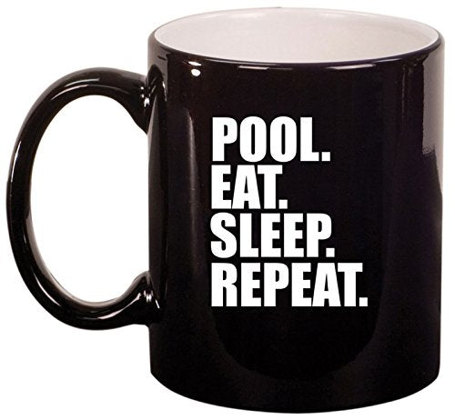 Ceramic Coffee Tea Mug Cup Pool Eat Sleep Repeat (Black)