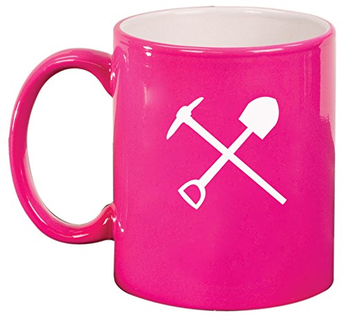 Ceramic Coffee Tea Mug Shovel Pick Miner Mining Tools (Hot Pink)