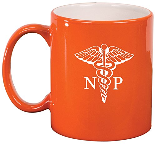NP Nurse Practitioner Caduceus Ceramic Coffee Tea Mug Cup (Orange)