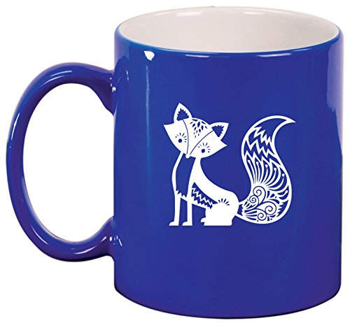 Ceramic Coffee Tea Mug Cup Fancy Fox (Blue)