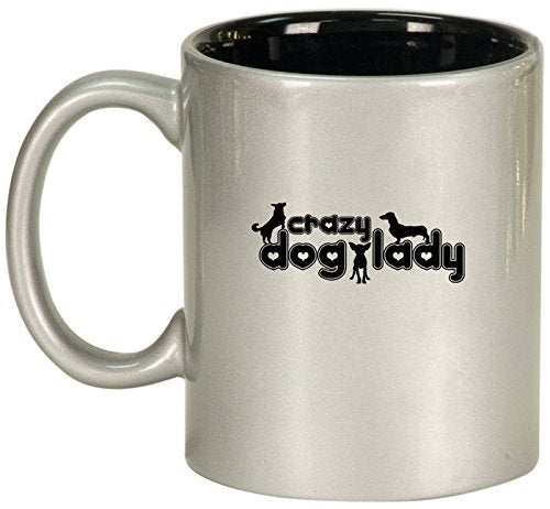 Ceramic Coffee Tea Mug Crazy Dog Lady (Silver)