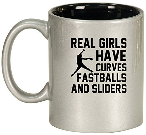 Ceramic Coffee Tea Mug Cup Real Girls Curves Softball (Silver)