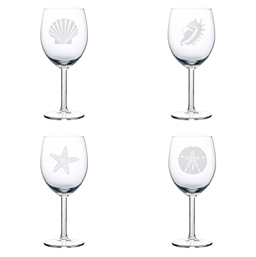 Set of 4 Wine Glass Goblet Sea Shells Sea Shore Collection (10 oz),MIP