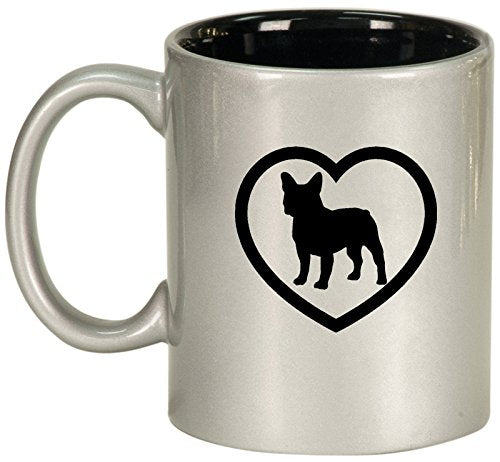 Ceramic Coffee Tea Mug Cup French Bulldog Heart (Silver)