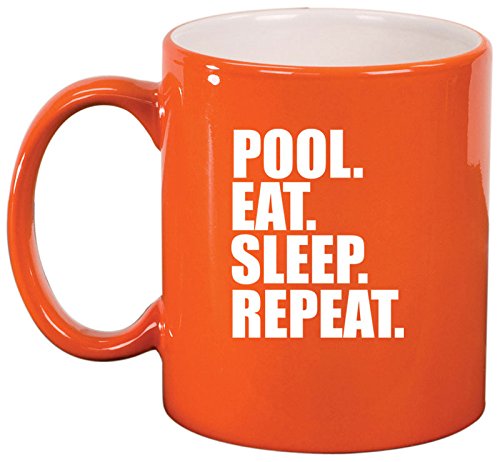 Ceramic Coffee Tea Mug Cup Pool Eat Sleep Repeat (Orange)