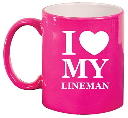 Ceramic Coffee Tea Mug Cup I Love Heart My Lineman (Pink)