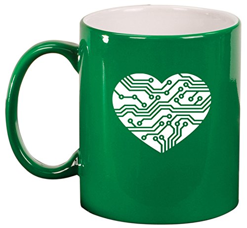 Ceramic Coffee Tea Mug Cup Heart Love Technology IT Computer (Green)