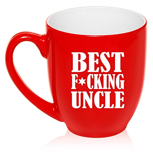 16 oz Large Bistro Mug Ceramic Coffee Tea Glass Cup Best F ing Uncle (Red)