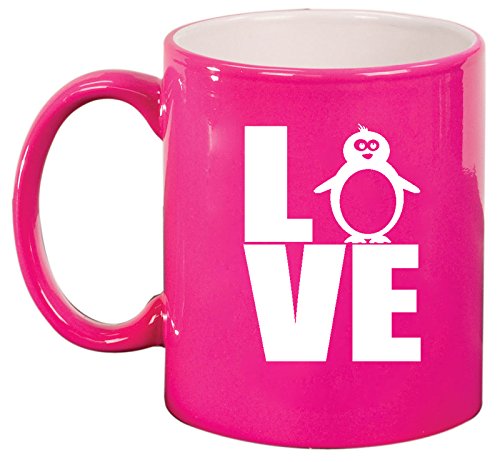 Ceramic Coffee Tea Mug Cup LOVE Penguin (Pink)