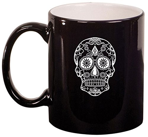 Ceramic Coffee Tea Mug Cup Sugar Candy Skull (Black)