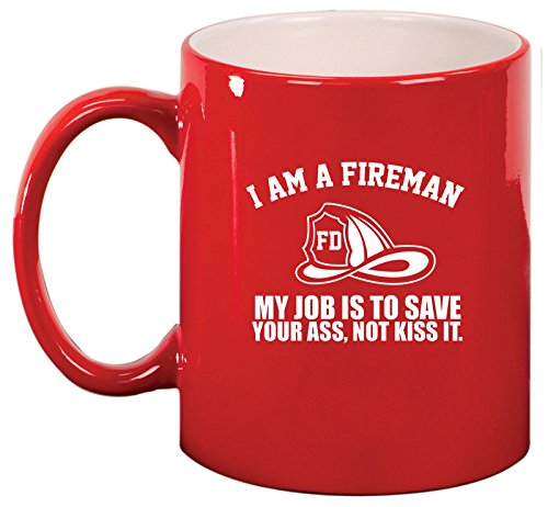 Ceramic Coffee Tea Mug Cup Fireman Here To Save You (Red)