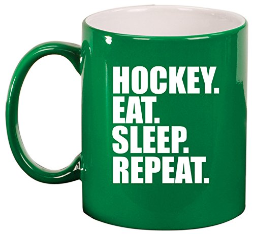 Ceramic Coffee Tea Mug Hockey Eat Sleep Repeat (Green)