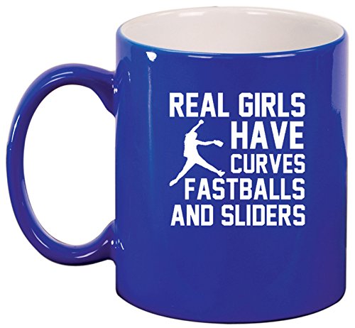 Ceramic Coffee Tea Mug Cup Real Girls Curves Softball (Blue)