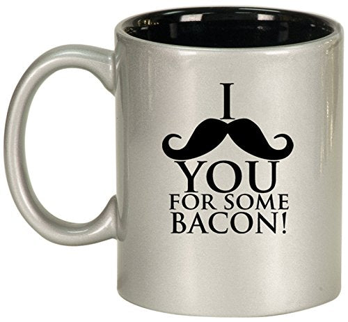 Ceramic Coffee Tea Mug I Mustache You For Some Bacon (Silver)