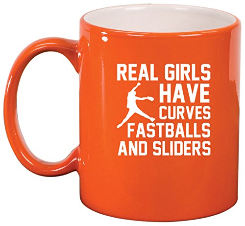 Ceramic Coffee Tea Mug Cup Real Girls Curves Softball (Orange)