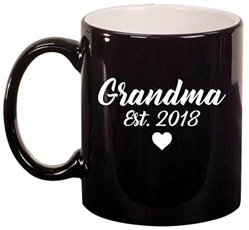Ceramic Coffee Tea Mug Grandma Est 2018 Grandmother (Black)
