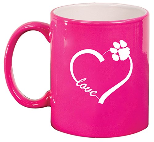 Ceramic Coffee Tea Mug Cup Love Heart Paw Animals (Pink)