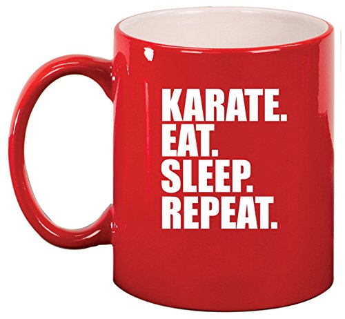 Ceramic Coffee Tea Mug Cup Karate Eat Sleep Repeat (Red)