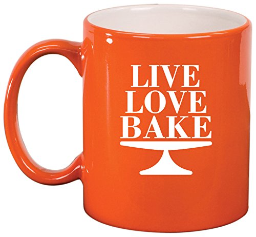 Ceramic Coffee Tea Mug Cup Live Love Bake (Orange)