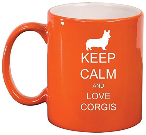 Ceramic Coffee Tea Mug Cup Keep Calm and Love Corgis (Orange)