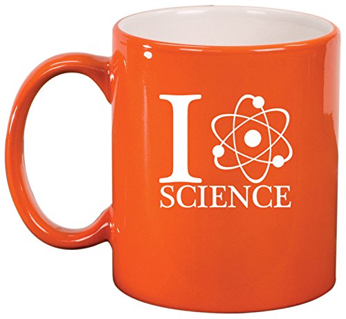Ceramic Coffee Tea Mug Atoms I Love Science (Orange)