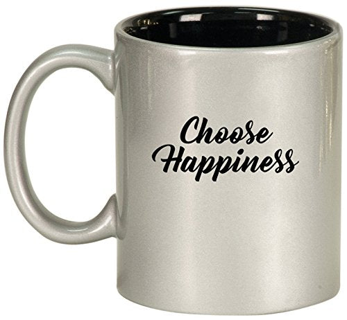 Ceramic Coffee Tea Mug Cup Choose Happiness (Silver)