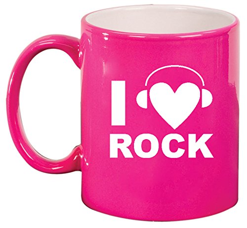 Ceramic Coffee Tea Mug Cup I Heart Love Rock Music Headphones (Pink)