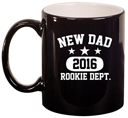 Ceramic Coffee Tea Mug Cup New Dad 2016 Father Rookie Dept (Black)