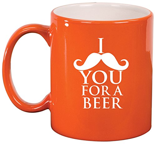 Ceramic Coffee Tea Mug I Mustache You For A Beer (Orange)