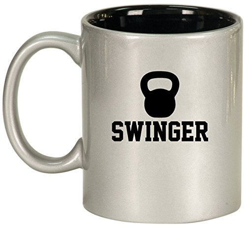 Ceramic Coffee Tea Mug Cup Swinger Kettlebell Funny Workout Fitness (Silver)