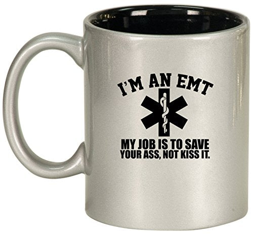 Ceramic Coffee Tea Mug EMT Job is to Save You (Silver)