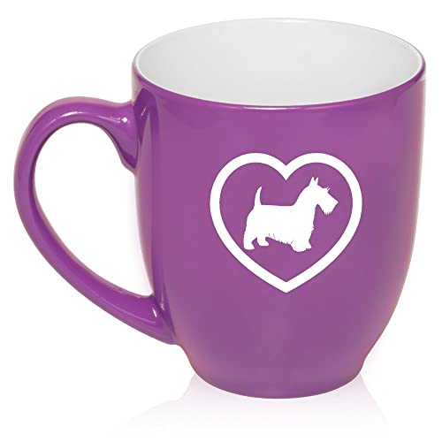 16 oz Large Bistro Mug Ceramic Coffee Tea Glass Cup Scottie Heart Scottish Terrier (Purple),MIP