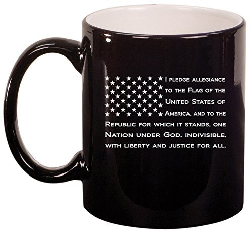 Ceramic Coffee Tea Mug Cup American Flag Pledge Of Allegiance (Black)