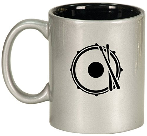 Ceramic Coffee Tea Mug Cup Drum Snare Drumsticks (Silver)