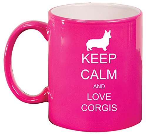 Ceramic Coffee Tea Mug Cup Keep Calm and Love Corgis (Pink)