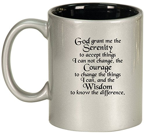 Ceramic Coffee Tea Mug Cup Serenity Quote (Silver)